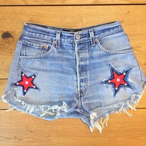 American Vintage Jean shorts sequin star button fly distressed 26